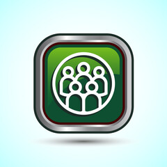 Teamwork Icon Design Illustration, Cooperation Icon For Apps and Websites, Green Color Square Button Design