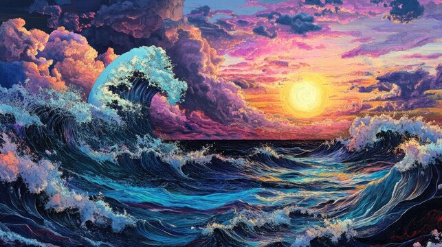 A vibrant and imaginative surreal representation of the ocean seascape