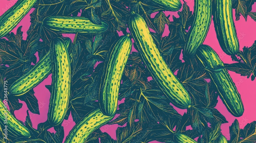 Poster close up of fresh green cucumber for culinary use