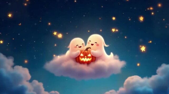 Happy Halloween greeting with pumpkins. Holiday halloween animation background. 