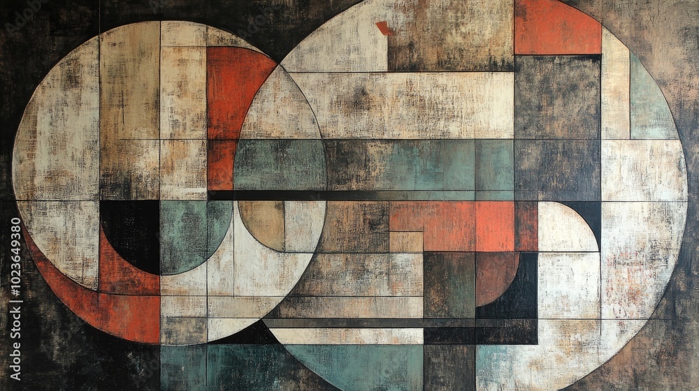 Poster Abstract painting featuring a geometric design with a vintage texture showcasing a modern artistic interpretation of geometric patterns