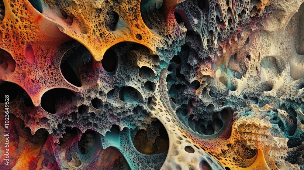 Poster colorful abstract fractal illustration with a textured design in a fantasy 3d style