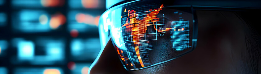 Futuristic Smart Glasses Macro Shot: Financial Data Display & Wearable Tech Integration for Financial Management - High Detail, Innovative Design | Stock Photo Concept