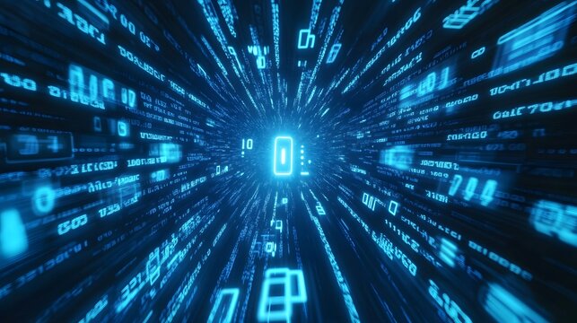 Digital binary code background with blue color, representing data and technology