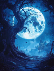 Moon, moonlight on, glowing effect, Magic Circle, Halloween decorations