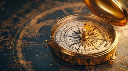 An antique compass resting on a vintage map, symbolizing adventure and exploration in a beautifully crafted design.