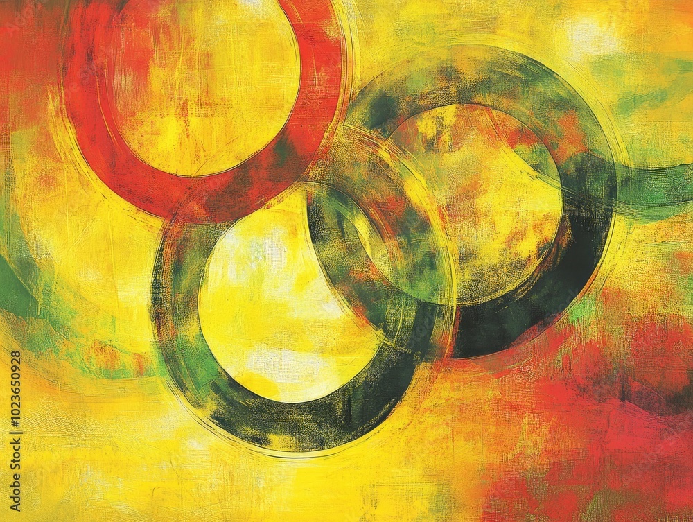 Aufkleber Abstract vibrant circles in shades of yellow red and green creating a dynamic fantasy art style with a bright and engaging background