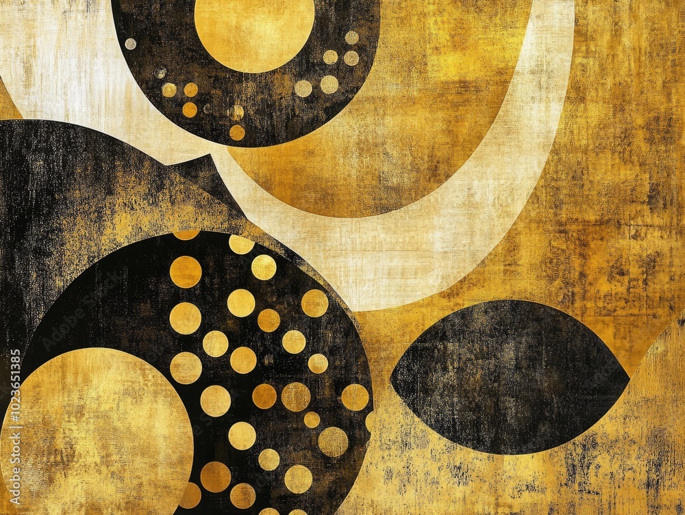 Poster Abstract artwork featuring a modern golden background with retro patterns ideal for wallpaper and decorative purposes