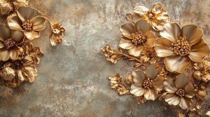 3D printable wallpaper mural featuring an abstract design with gold flowers and textured background ideal for luxurious wall decor