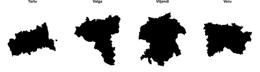 Tartu, Valga, Viljandi, Voru outline maps