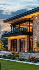 Obraz premium Modern Mansion Exterior with Scenic View