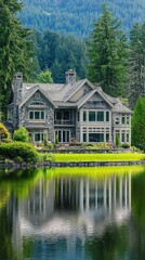 Obraz premium Serene Mansion by the Tranquil Lakeside