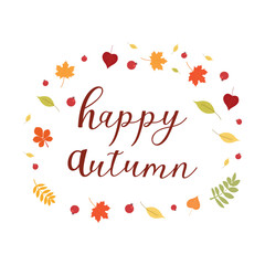 Happy autumn card flat design. Lettering. Vector design