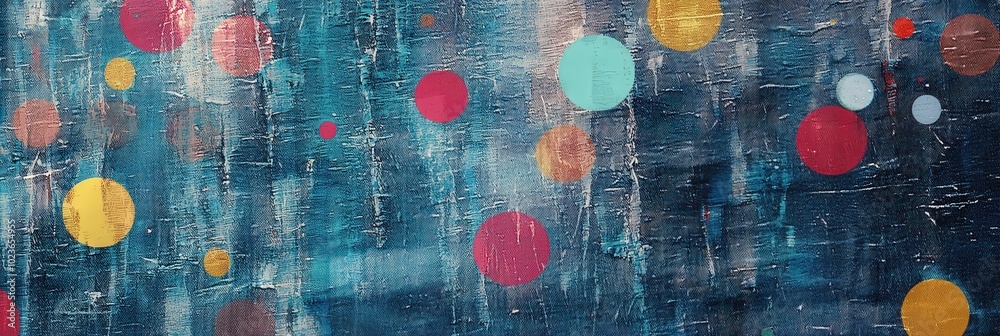 Poster creative abstract texture with a mix of blue and red tones, featuring vibrant circles and a grunge s