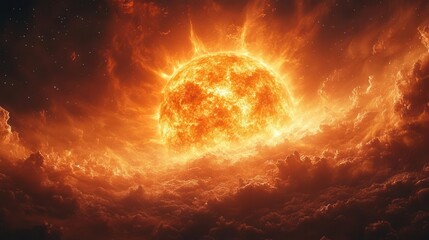 Obraz premium sun radiating in the vastness of space surrounded by stars and cosmic beauty illustrating the grandeur and mystery of the universe with vibrant colors and a glowing aura