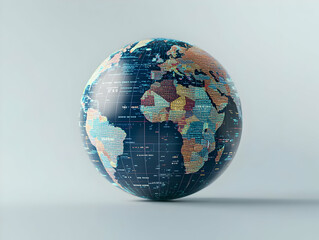 Flat Glossy Globe with Economic Data Overlays - Wide Shot of Colorful Data Representing Global Economics and International Business with Copy Space
