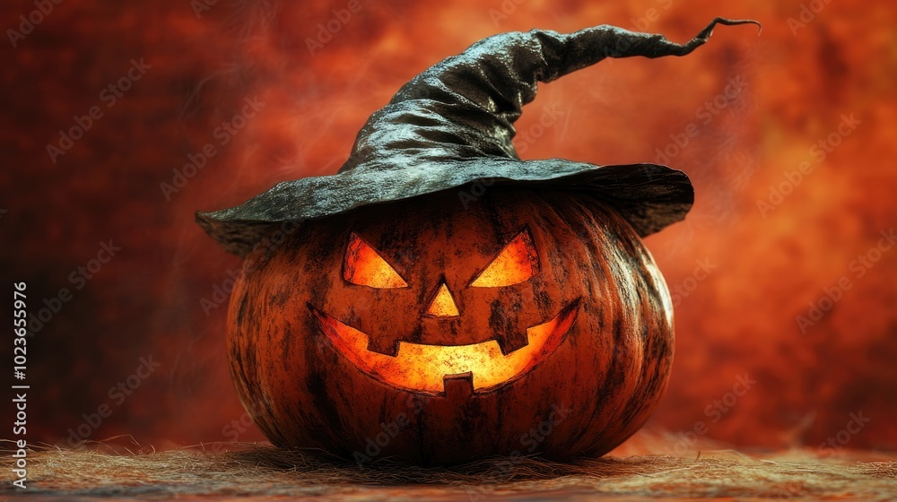 Canvas Prints Halloween pumpkin wearing a witch hat