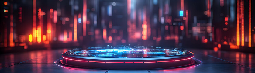 Floating Podium with Interactive AI Interface: A Clean Futuristic Design for Skill Building, Digital Growth Ads, and Tech Innovation Visuals