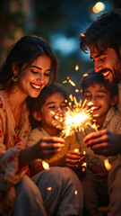 Fototapeta premium family with light games at party night