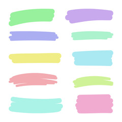 Obraz premium A set of multi-colored brush strokes in pastel shades, flat design isolated on a white background, vector. A decorative element for a design with text, background, and decoration. Abstract rectangular