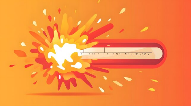 A vibrant illustration of an exploding thermometer against a colorful backdrop, symbolizing extreme heat or temperature.