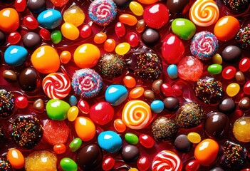 Fototapeta premium vibrant close assorted candy textures colors showcasing spectrum sweet treats dazzling visual experience, macro, confectionery, chewy, hard, multicolored