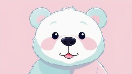 Fototapeta premium A cartoon bear set against a pastel pink background, exuding a playful and whimsical atmosphere.