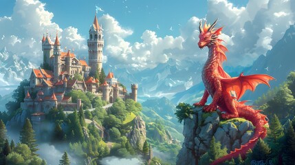Fototapeta premium Fantasy kingdom depict a magical fantasy kingdo. AI generated