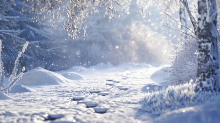 Winter Wonderland Children's Footprints in Fresh Snow Leading to Frosted Tree Seasonal Joy and Playful Exploration in Nature