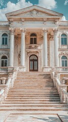 Obraz premium Opulent Mansion with Marble Columns and Grand Entrance