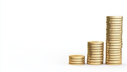 A bar graph with coins, business profits concept, 3D illustration, isolated on white background