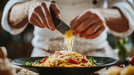 Grating Cheese Over Delicious Pasta Dish