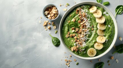 Vibrant Superfood Smoothie Bowl Cherimoya Banana and Spinach Delight with Granola and Coconut Flakes Healthy Eating Concept