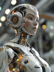 Futuristic robot, white isolate background