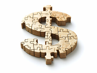 Flat Ascending Puzzle Pieces Forming Dollar Sign - Medium Shot Illustration for Financial Strategy and Wealth Building