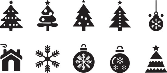 Set of Minimalist Christmas Icons Trees. Vector Illustration