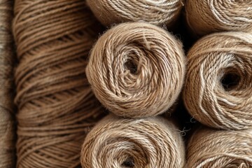 Natural cotton yarn. In rolls. Brown cotton fibers.Natural fibers to protect the environment.