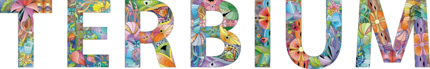 Word TERBIUM. Vector zentangle object for decoration