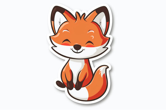 Sticker picture of a cute fox on a pure white background in the cartoon style.