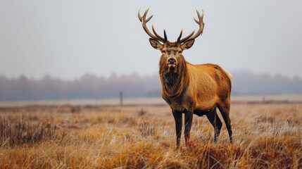 Fototapeta premium A deer stands in a field with its head held high