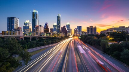 Fototapeta premium Urban Pulse Dynamic Long Exposure of City Highway at Night