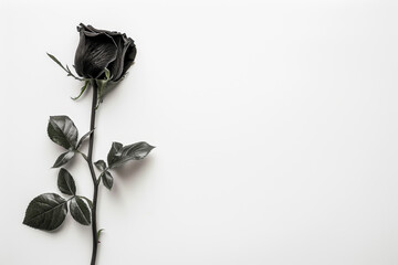 A black rose is the main focus of the image