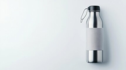 Matte stainless steel water bottle with biodegradable fabric grip, set against a minimalist white background