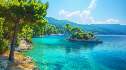 Summer in Greece: Turquoise sea, pines