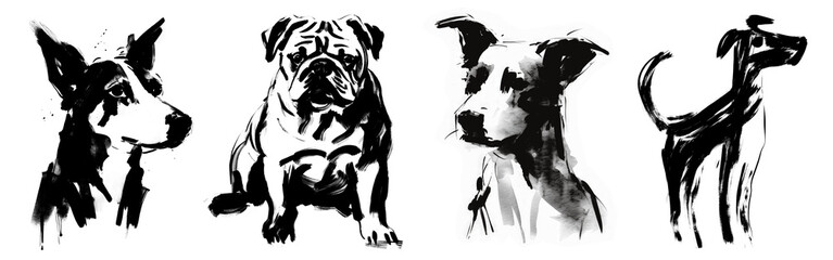 Fototapeta premium ink brush dog png cut out element set
