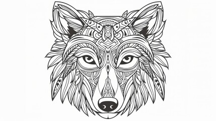 Obraz premium Detailed black and white wolf head mandala design, perfect for coloring books, tattoo art, or decorative prints.