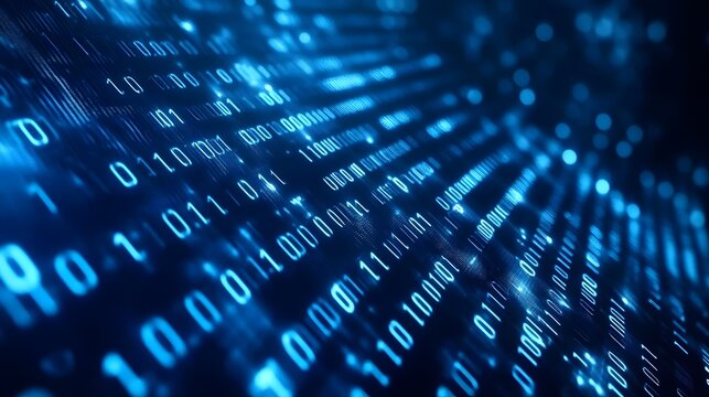 Digital binary code background with blue color, representing data and technology