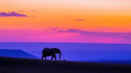 Majestic Lone Elephant Silhouette at Sunset &ndash; Stunning Wildlife Photography for Nature Lovers & African Safari Enthusiasts