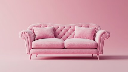 A soft pastel pink sofa with two decorative pillows sits on a transparent background, creating a chic and stylish interior concept.