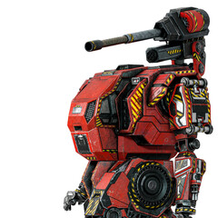 the war machine is looking up for action on white background in close up view